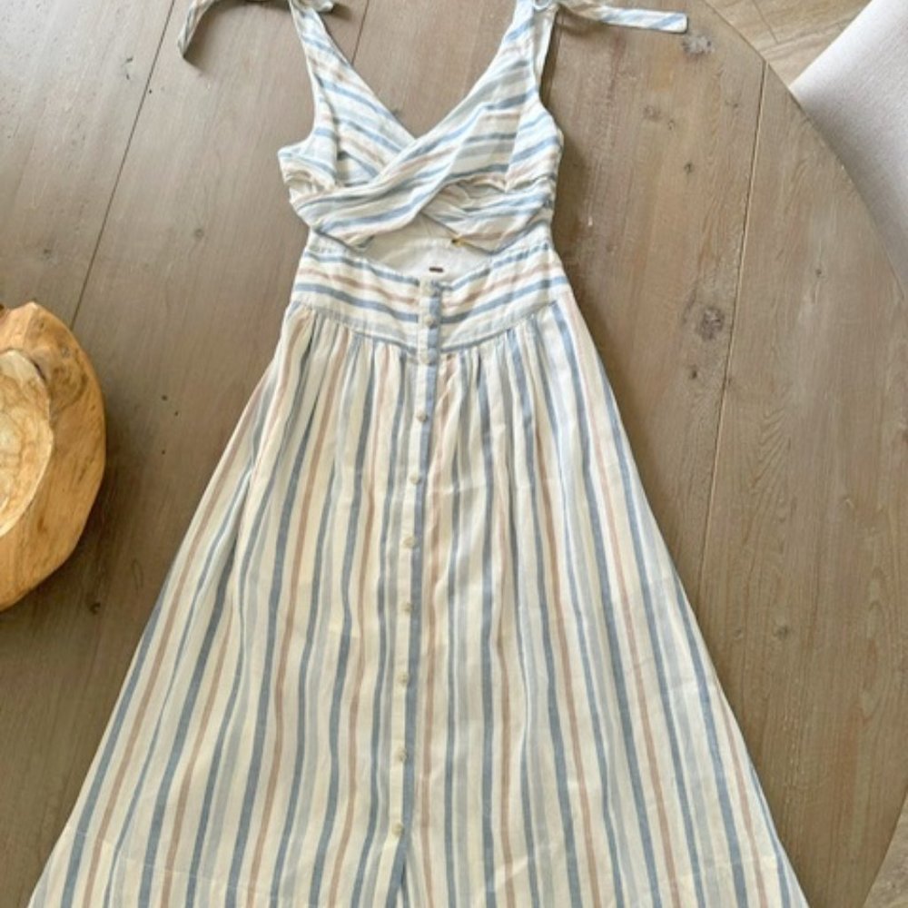 Free People Multicolored Striped Linen Cotton Dress Size 2